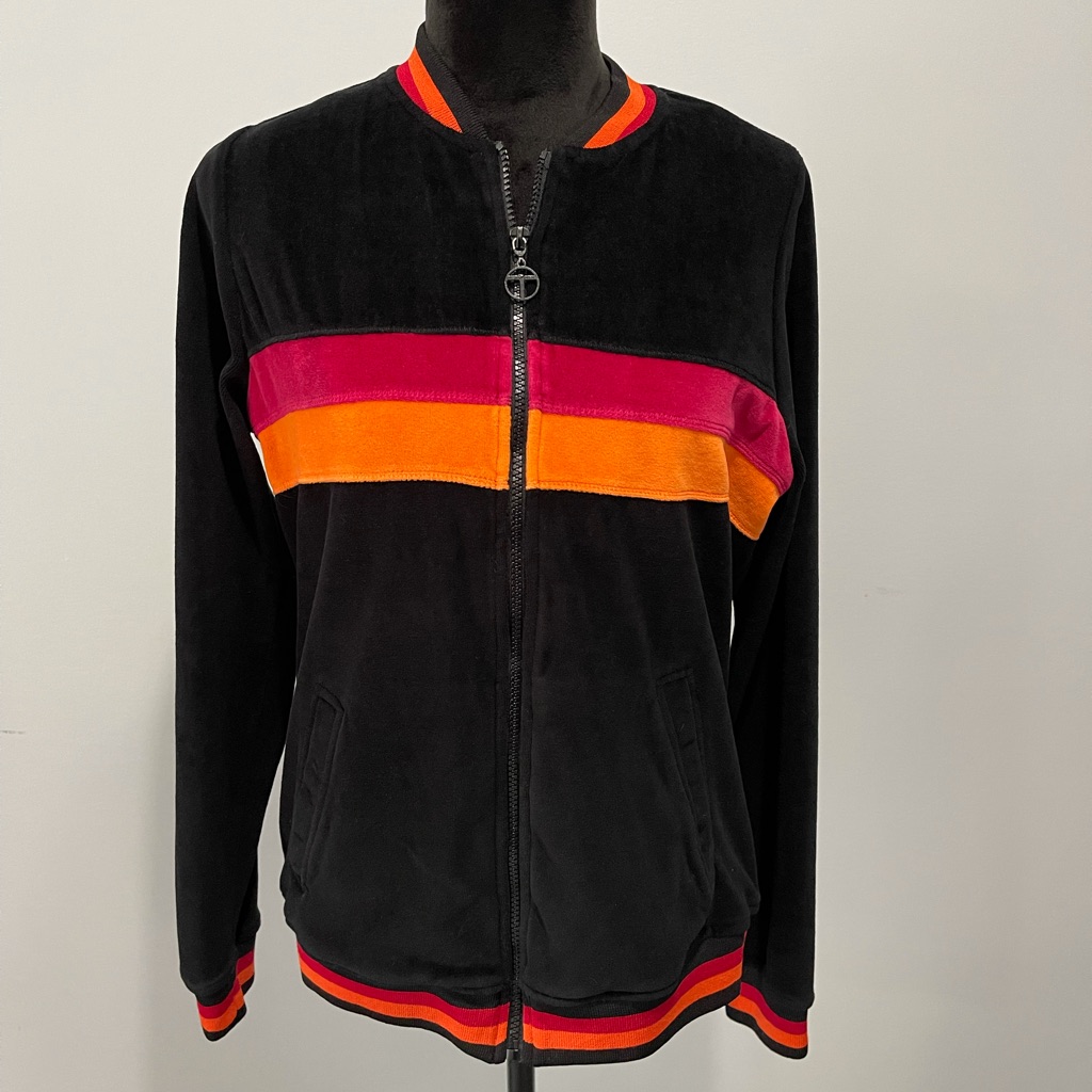 Trina Turk Athleisure Ultra Soft Velour Zip Jacket Black Orange